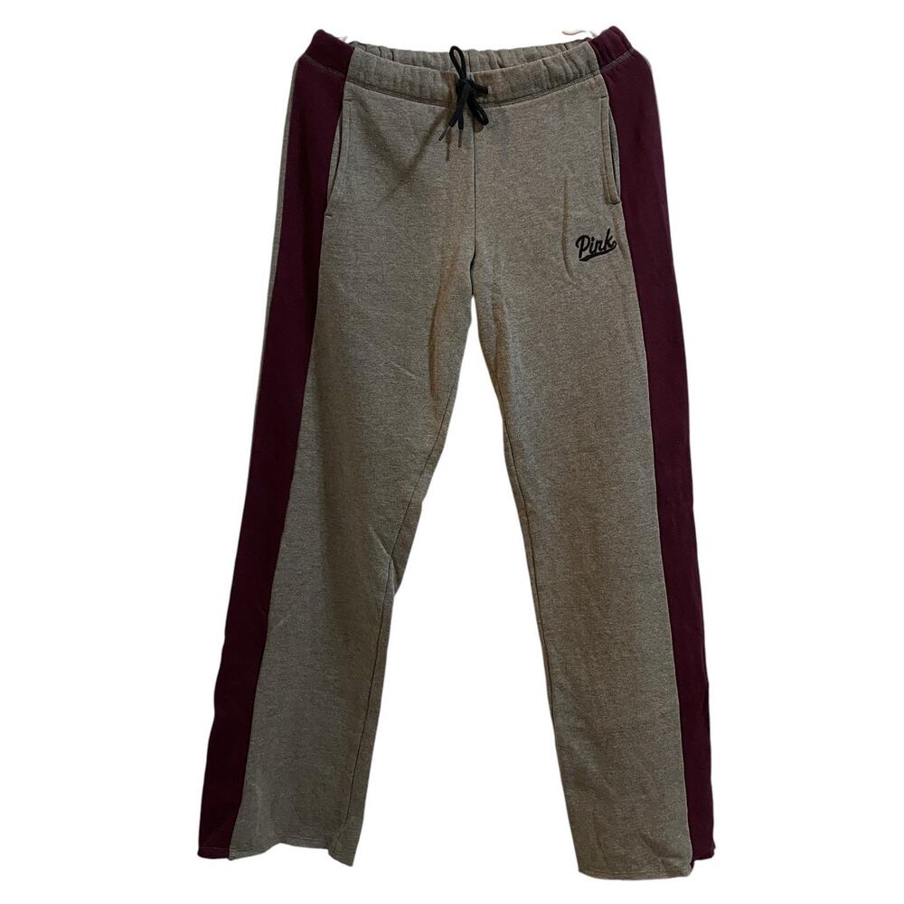 Victoria’s Secret pink XS Sweatpants Raw Hem Pocket Gray Maroon Outdoor Straight